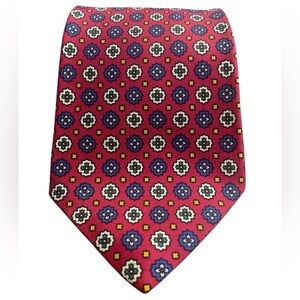 Polo Ralph Lauren 100% Silk Men's Tie Red Blue Floral RN 41381Made in USA